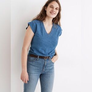 Madewell Indigo Hemp-Cotton V-Neck Muscle Tee